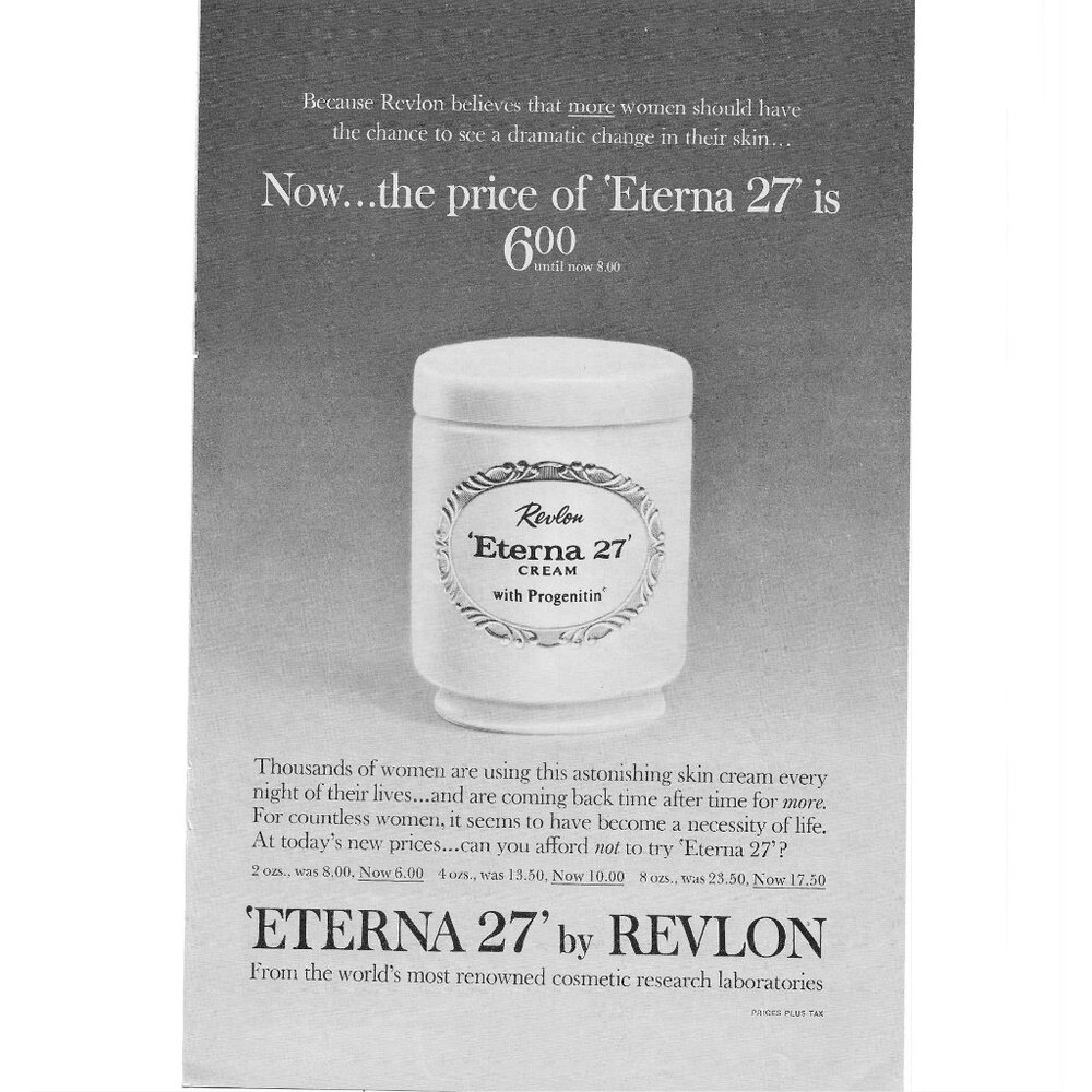 Revlon Eterna Cream MOD AD Progenitin Anti-Aging Skincare Print Ad